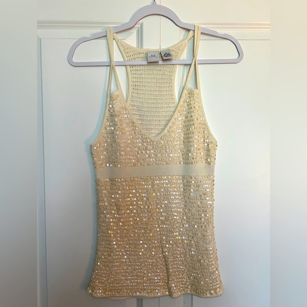 Armani exchange cream colored sequined top.
